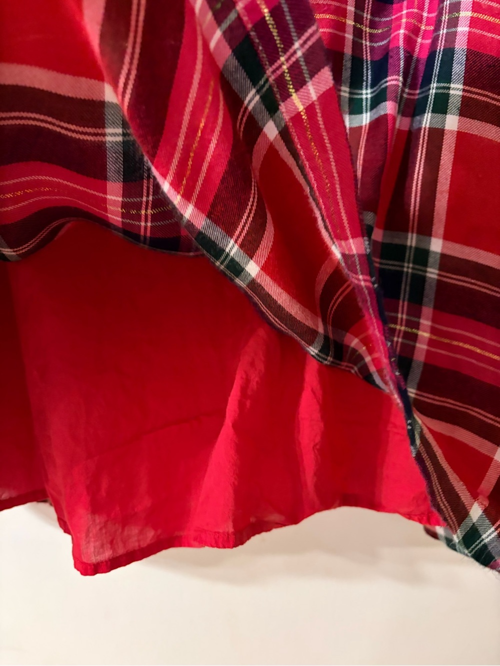 crown & ivy Super Soft Red Pink and Green Plaid Ruffle-Trim A Line Dress - Picture 4 of 9
